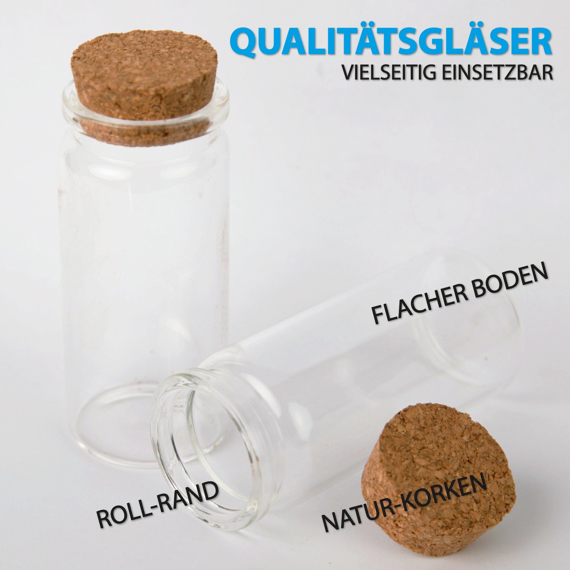 Bestlivings Vorratsglas mit Korken Mehrfachpack, Glas, (2-tlg., 50ml), Reagenzglas für Hochzeit - Mini Gläser Gastgeschenke Glasfläschchen – Bild 3 von 5