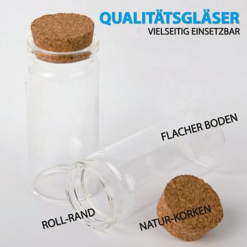 Bestlivings Vorratsglas Fläschchen mit Korken, Glas, (2-tlg., 50ml), Reagenzglas für Hochzeit - Mini Gläser Gastgeschenke Glasfläschchen