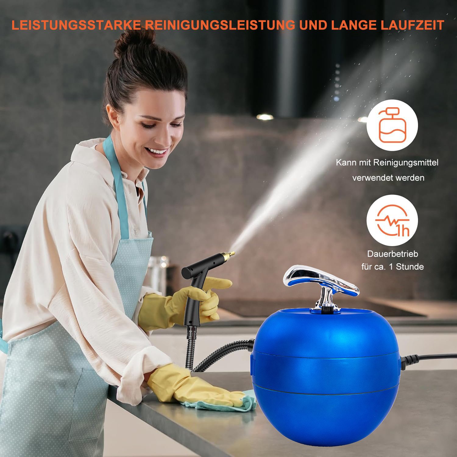 INSE Handdampfreiniger Tragbarer Dampfreiniger, Druckdampfreiniger, Reinigungsgerät, 2000 W, 6 einstellbare Geschwindigkeiten, 1500 ml Wassertankkapazität