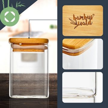 Klarstein Frischhaltedose Eckige Gläser Bambusdeckel, Bambus,Glas