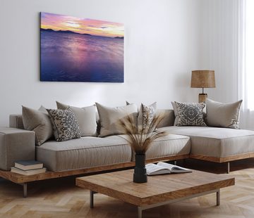 Sinus Art Leinwandbild 120x80cm Wandbild auf Leinwand Meer Violett roter Horizont Abendrot So, (1 St)