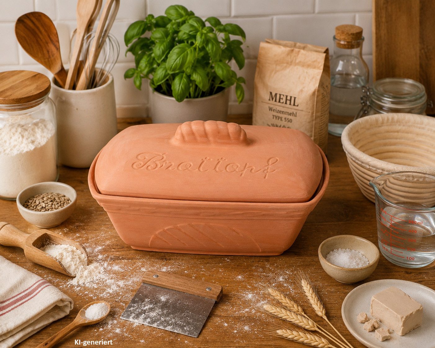 MamboCat Brotkasten Terra Brottopf Brotkasten mit Deckel Brötchen Aufbewahrungsbox Ton, Ton