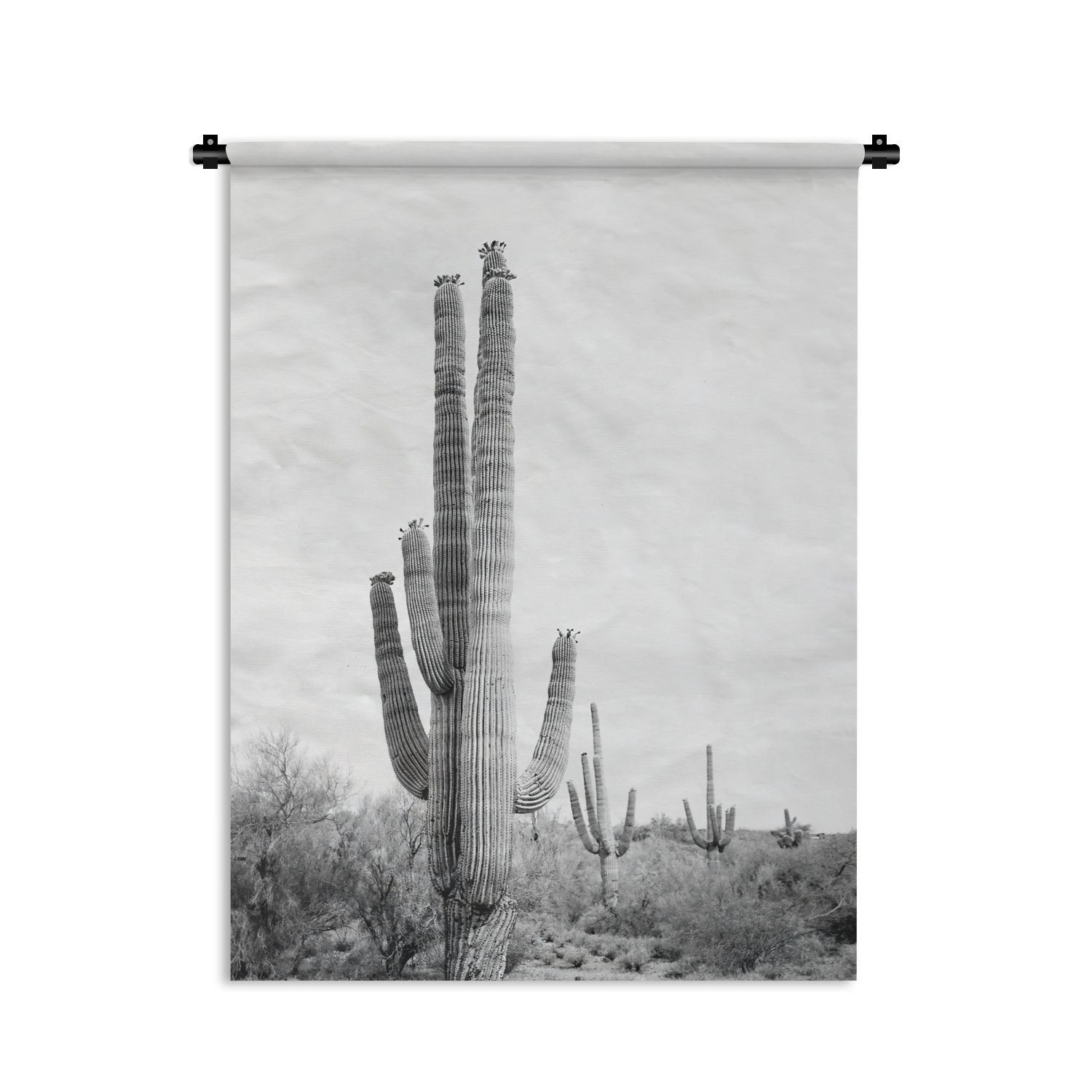 MuchoWow Wanddekoobjekt Kaktus - Schwarz und weiß - Natur - Pflanzen, Deko für an der Wand, Wohnzimmer, Tapisserie, Schlafzimmer