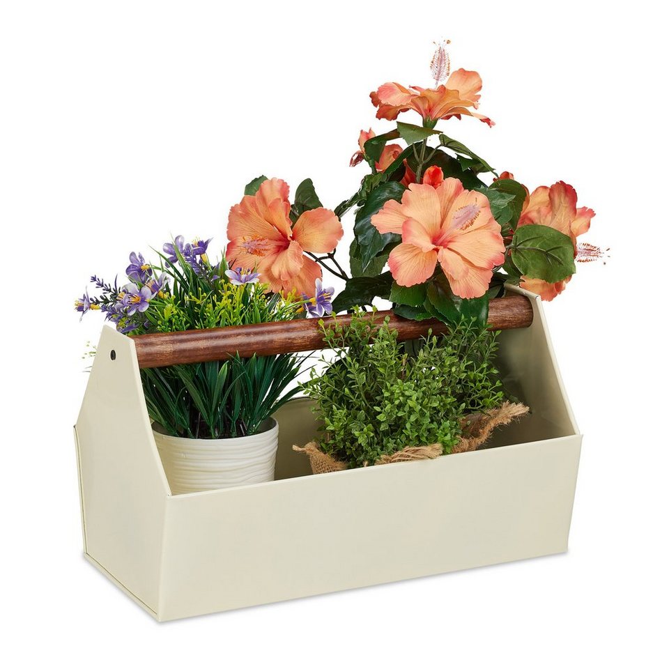 relaxdays Blumenkasten Blumenkasten mit Holzgriff, Creme