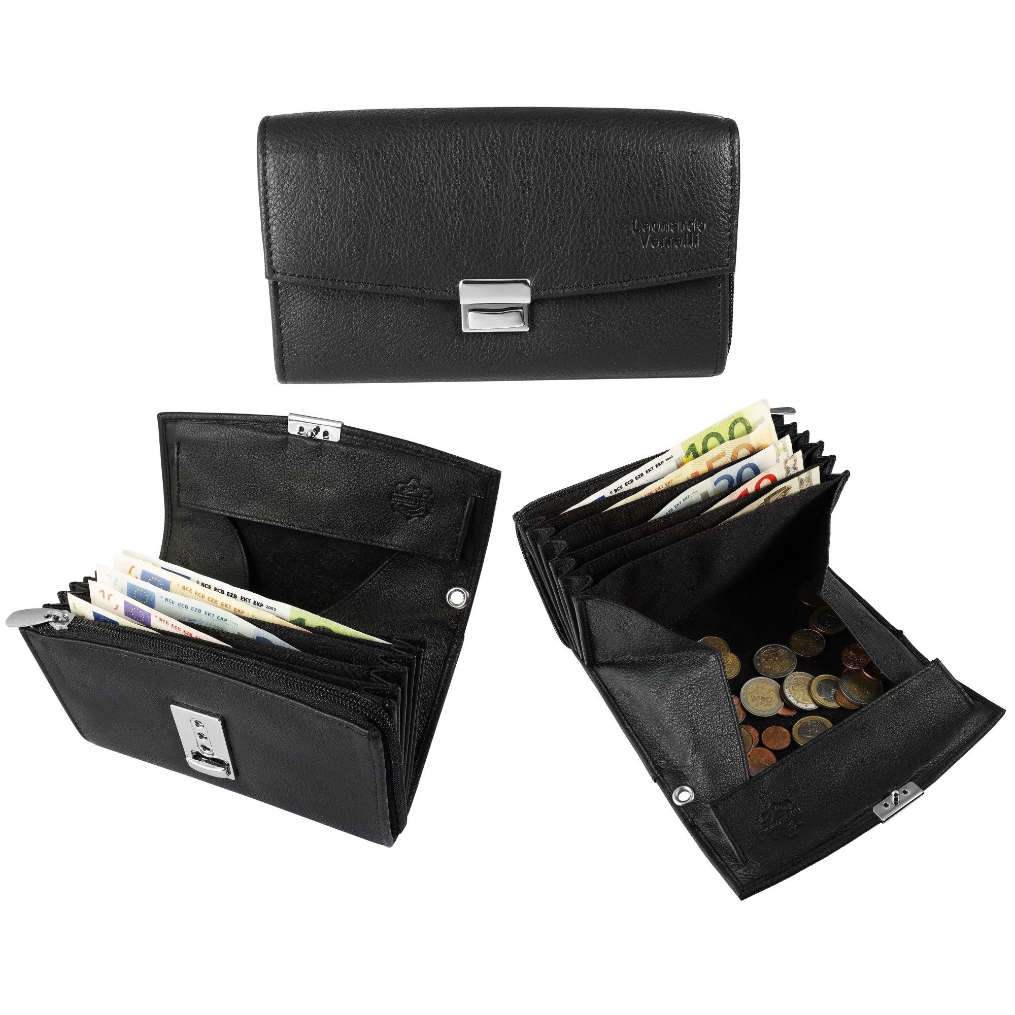 Leonardo Verrelli Kellnerbörse Leonardo Verrelli Echt Leder Kellnergeldbörse aus robustem Rindsleder (1-tlg)