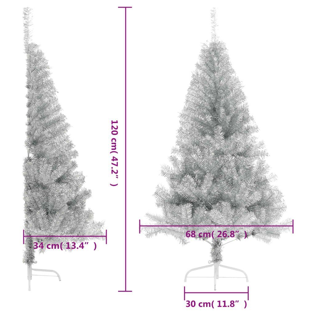 Künstlicher 120 cm PET vidaXL mit Silber Künstlicher Ständer Weihnachtsbaum Halb-Weihnachtsbaum