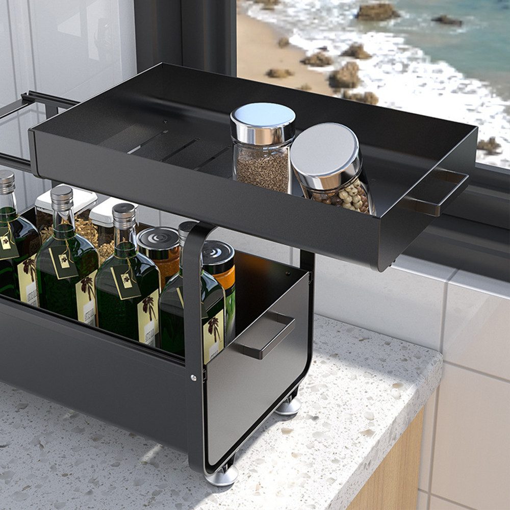 JEOBEST Küchenregal Küchenregal Regal mit 2 Korb-Auszügen, Spülschrank Organizer – Bild 5 von 5