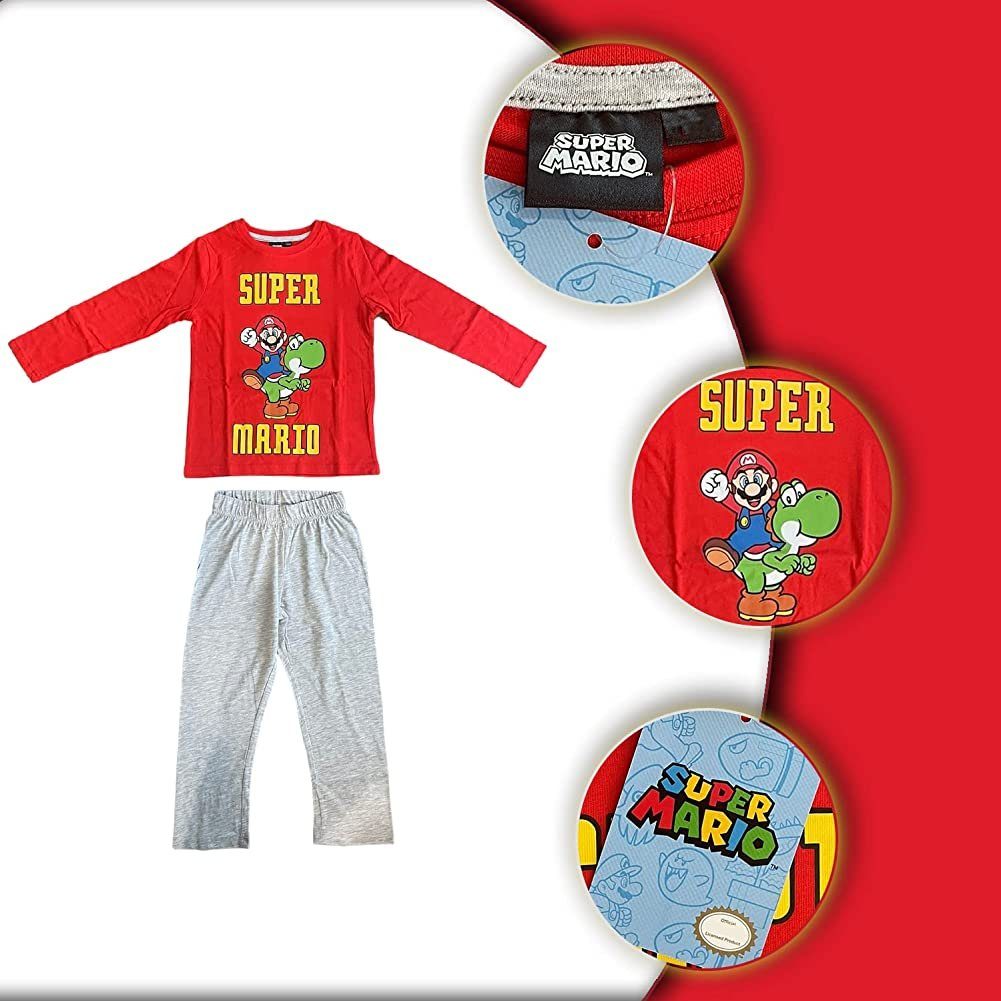Super Mario Pyjama SUPER MARIO langer Kinder Schlafanzug Jungen 104 116 128 140 152 langer Kinder Schlafanzug