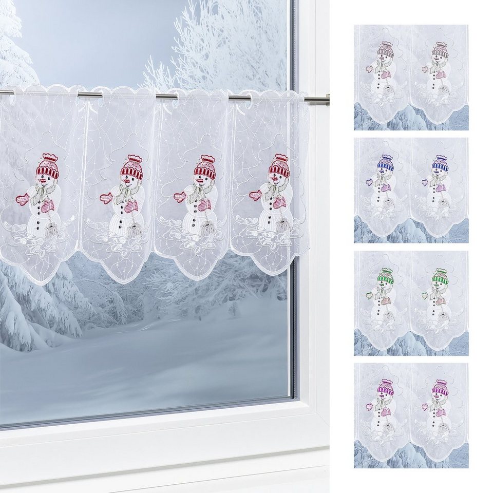 Scheibengardine Snowman, Plauener Spitze®, (1 St), transparent, HxB