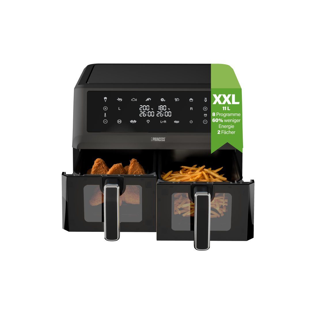 PRINCESS Heißluftfritteuse 01.182276.01.001, 2400 W, 2 x 5,5 l – 2 x 1200 W