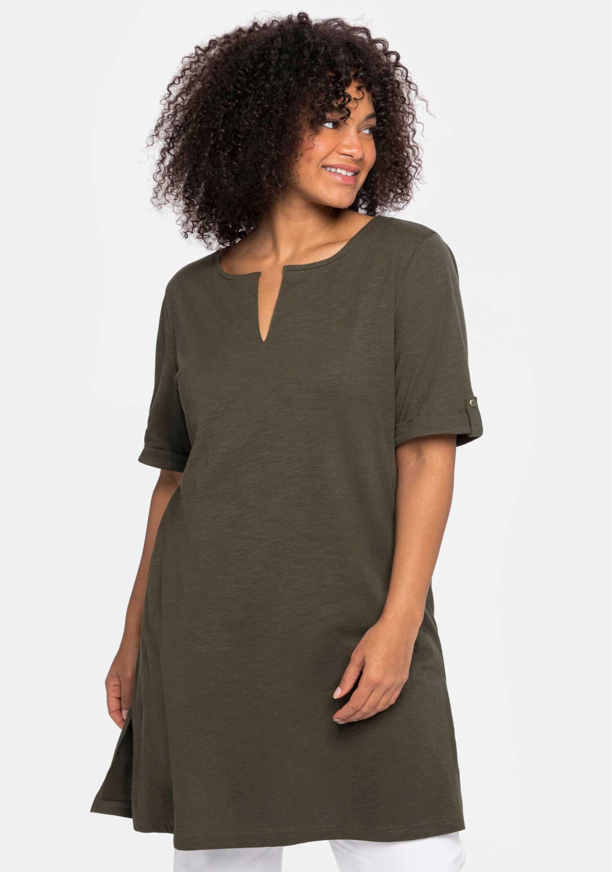 Sheego T-Shirt Longshirt Kurzarm mit geschlitztem Ausschnitt – Bild 3 von 5