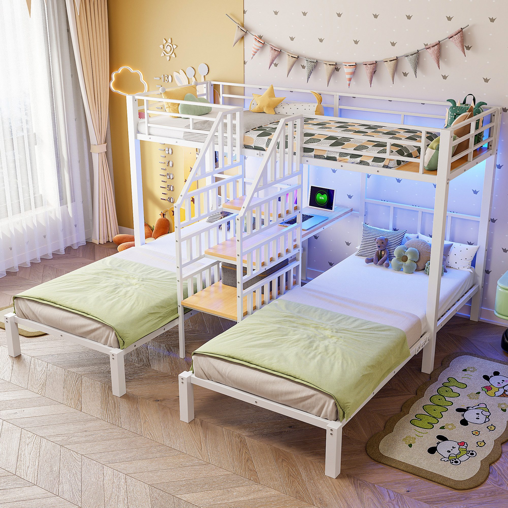 MODFU Etagenbett aus Eisen mit drei Liegeplätzen (Kinderbett,Integrierte Le günstig online kaufen
