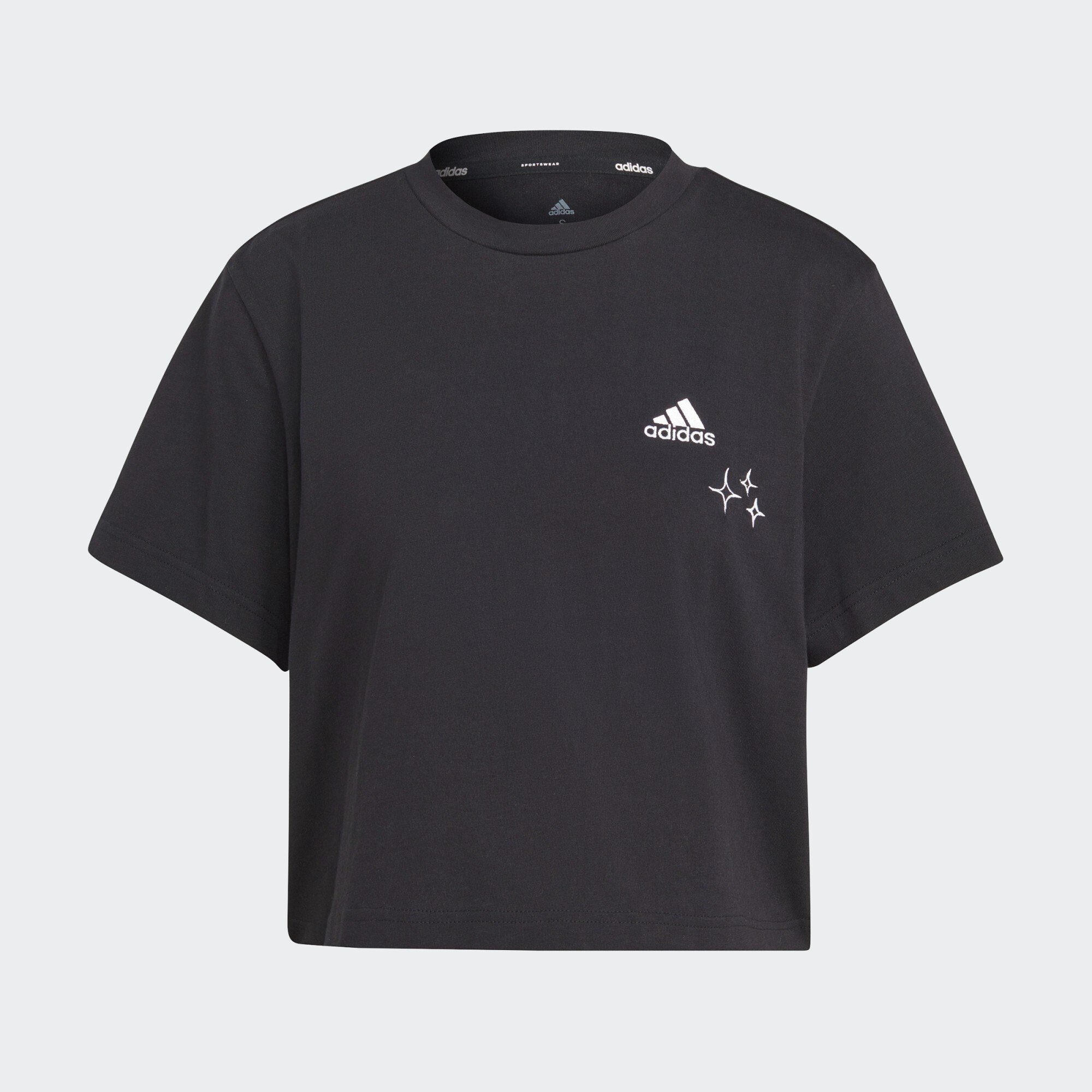 SCRIBBLE / White Sportswear adidas CROP-SHIRT Black T-Shirt EMBROIDERY