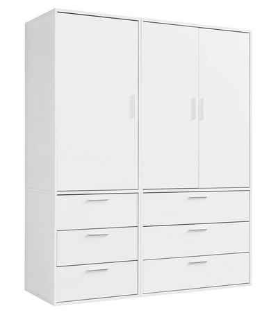 mokebo Kleiderschrank Der Grenzenlose (3-Türig & 6 Schubladen) Garderobenschrank, Schlafzimmerschrank oder Schrank groß in Weiß