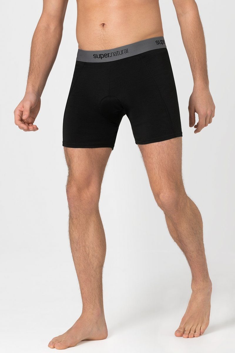 SUPER.NATURAL Funktionsboxer Merino Boxershort M GRAVIER PADDED Merino-Boxershort mit Polster Jet Black