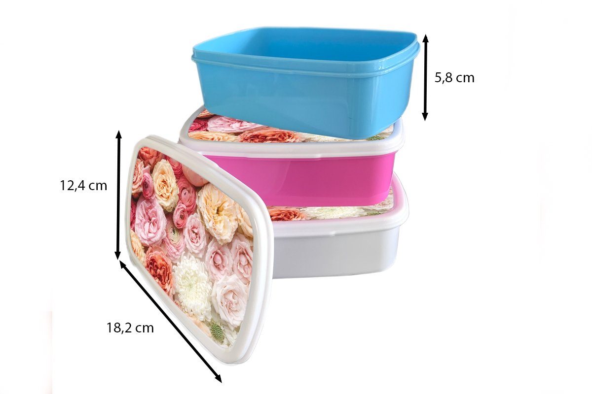 MuchoWow Lunchbox Erwachsene, Rosa, und Brotbox (2-tlg), weiß Kunststoff, und für - Brotdose, Kinder Jungs für - Rosen Mädchen Blumen