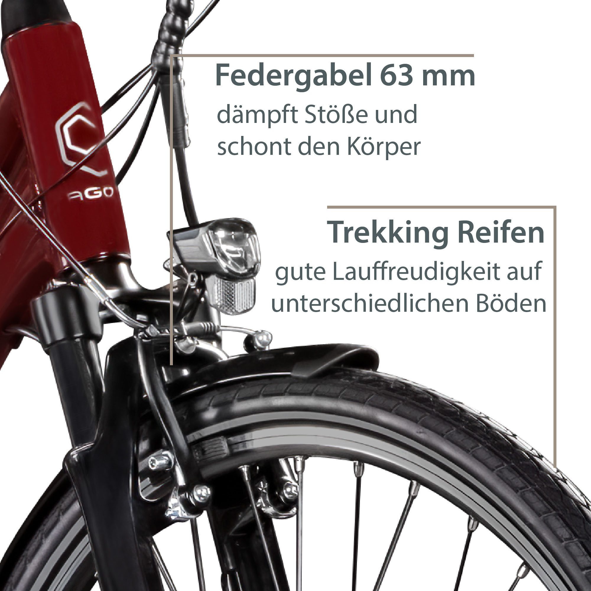 AGON E-Bike Trekking Bike Avesa, 21-speed, derailleur gears, rear motor, 374 Wh, pedelec, electric bicycle for women and men