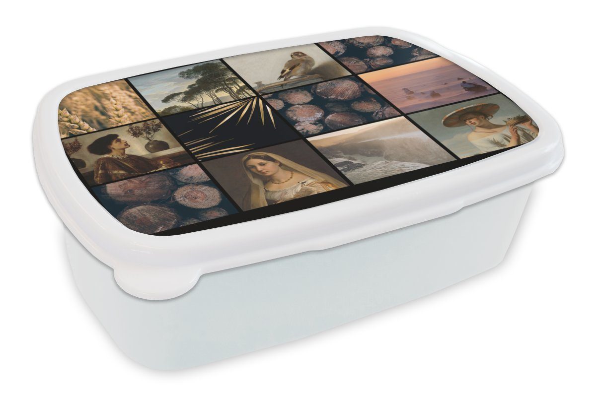 MuchoWow Lunchbox Collage - Alte Meister - Farben, Kunststoff, (2-tlg), Brotbox für Kinder und Erwachsene, Brotdose, für Jungs und Mädchen weiß