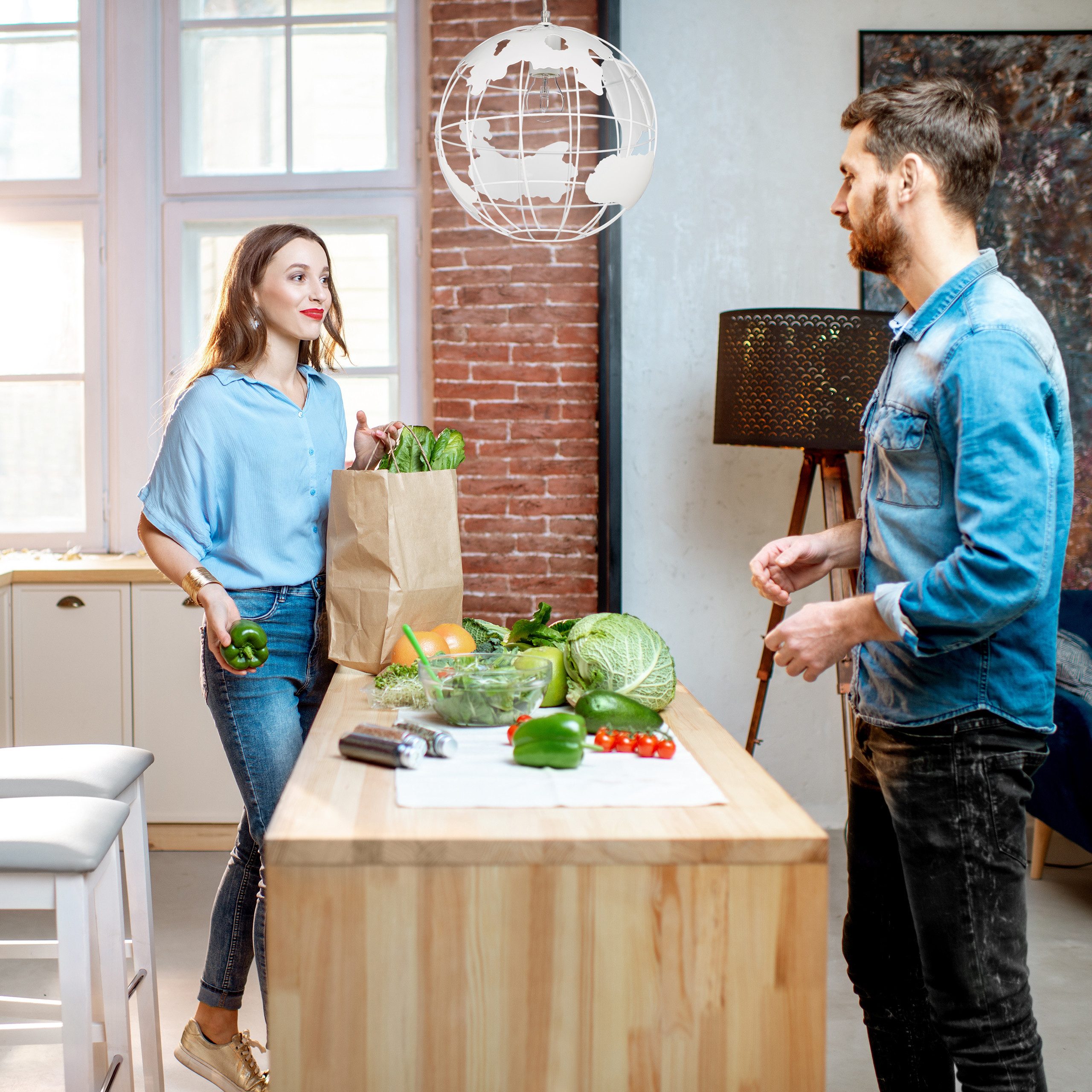 relaxdays Hängeleuchte Kugel, weiß