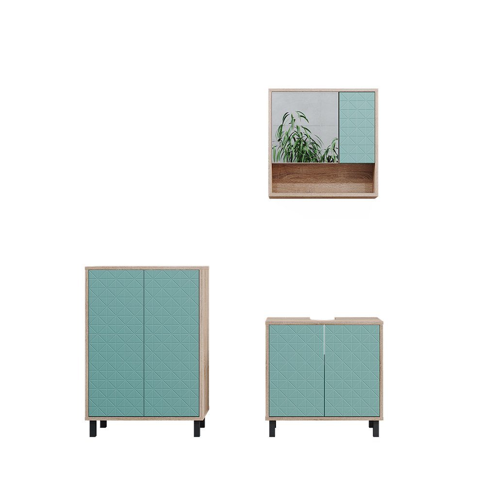 Vicco Badmöbel-Set Agasta, Mintgrün/Sonoma, 3 Teile, günstig online kaufen