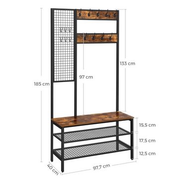 VASAGLE Garderobenständer »Garderobe«, mit Gitterwand, 9 fixierten Haken, 6 beweglichen Haken, Höhe 185 cm