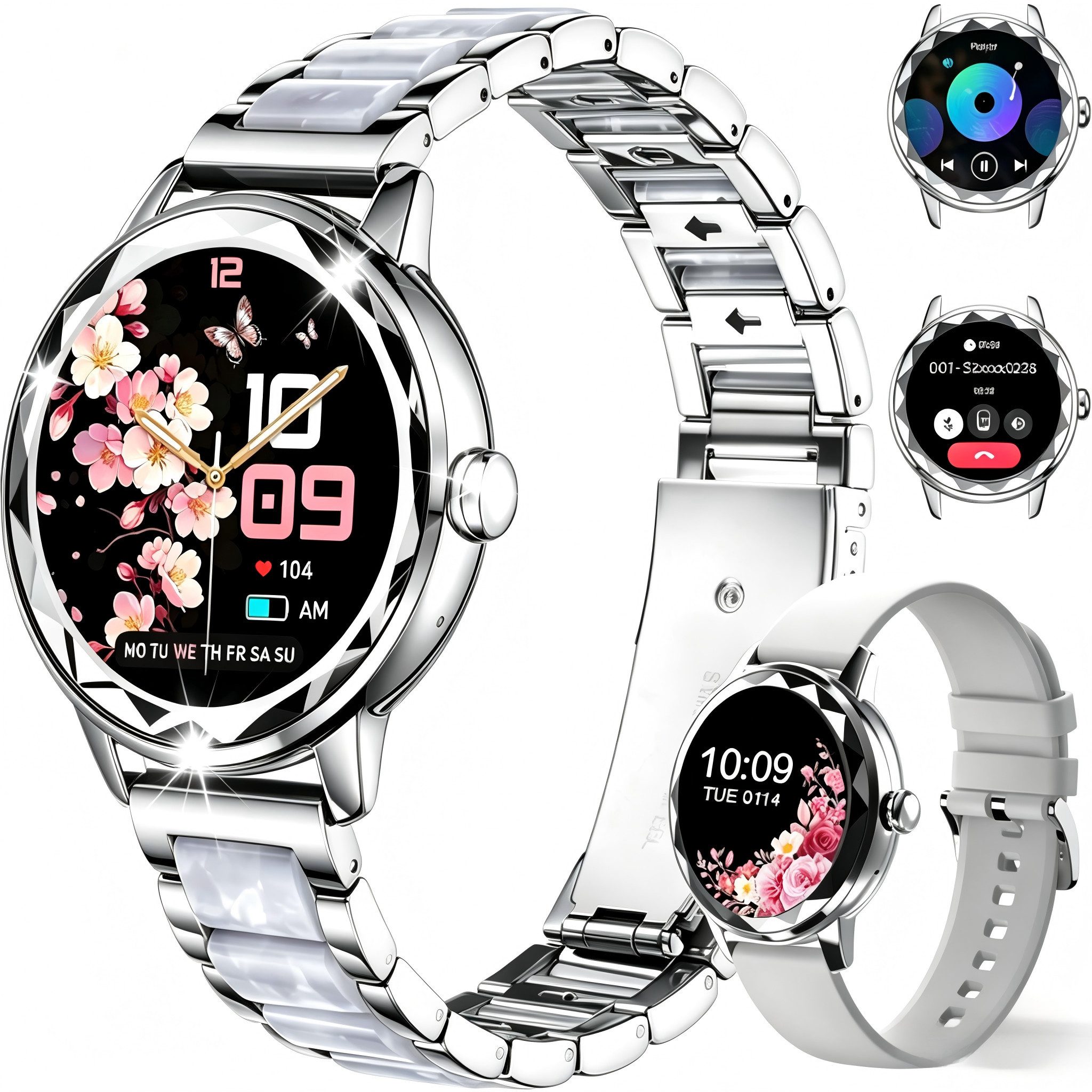 Toomoke Damenuhr Smartwatch 1,2 Zoll – Anrufe tätigen/empfangen Smartwatch, Herzfrequenz & Schlafmonitoring, Zyklusverfolgung, 100+ Sportmodi