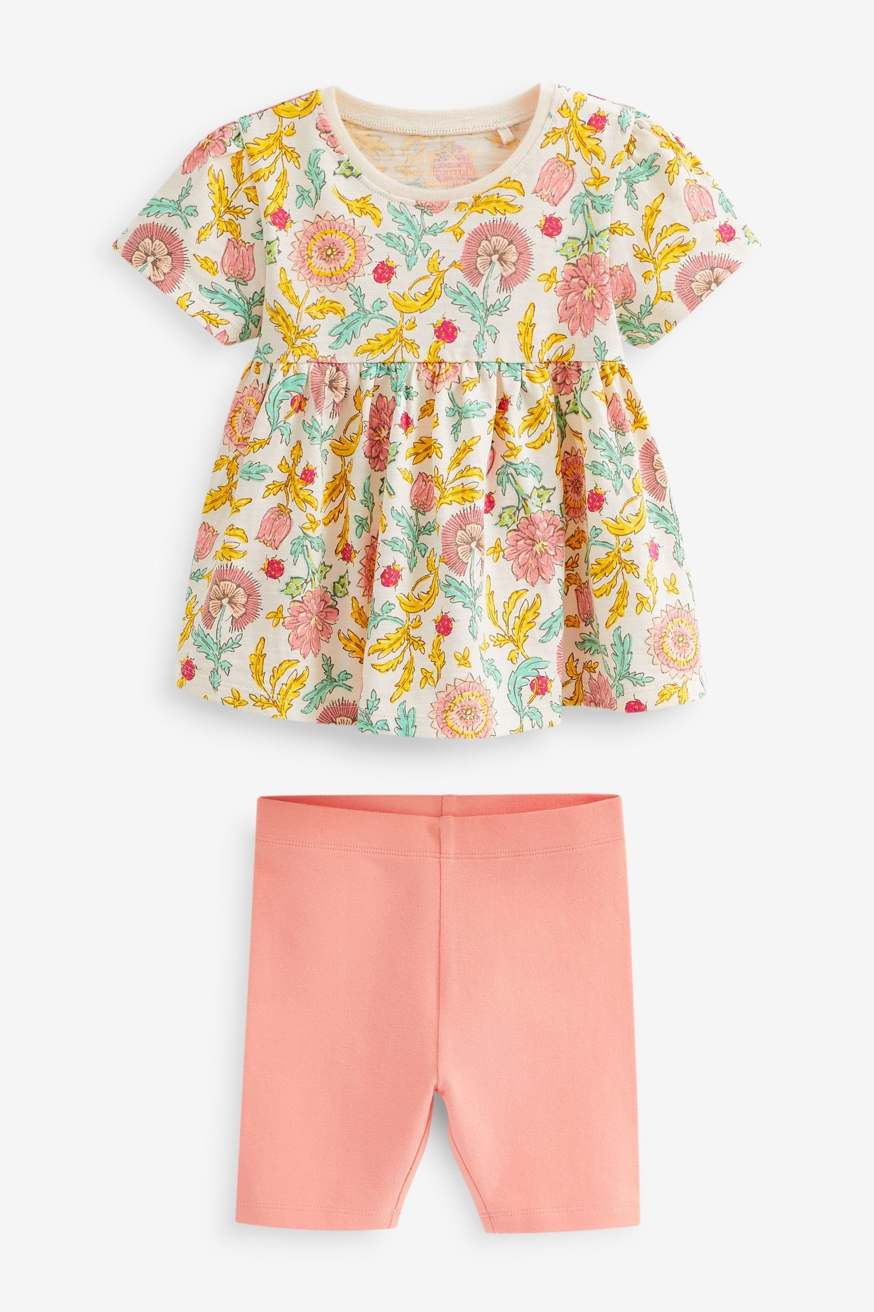 im und Next T-Shirt (2-tlg) Kurzarmoberteil Floral & Pink/Cream Shorts Shorts Set