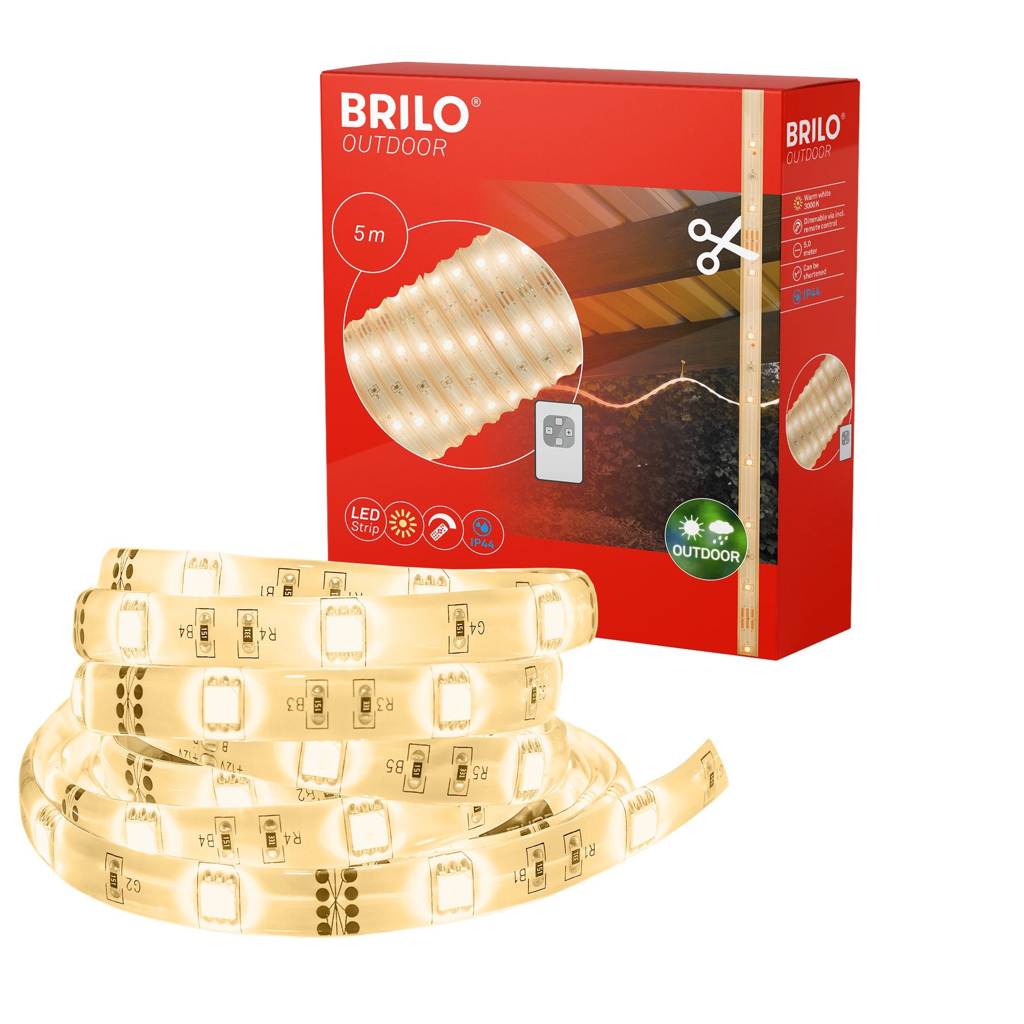 Briloner Leuchten LED Stripe, 150-flammig, LED Strip, 5m, Weiß, 15W,  Spritzwasserschutz, selbstklebend, kürzbar