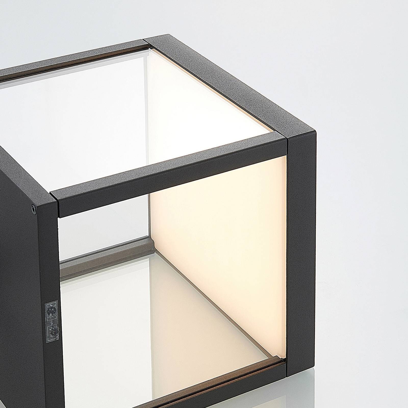 graphitgrau, Cube, inkl. Glas, LED-Leuchtmittel Modern, flammig, klar, Lucande verbaut, fest Aluminium, 1 warmweiß, Außen-Wandleuchte