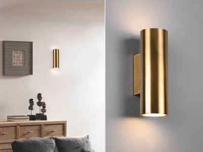 meineWunschleuchte LED Wandleuchte, LED wechselbar, Warmweiß, innen, kleine indirekte Updown Wand-strahler golden-e Lampe, Höhe 18cm