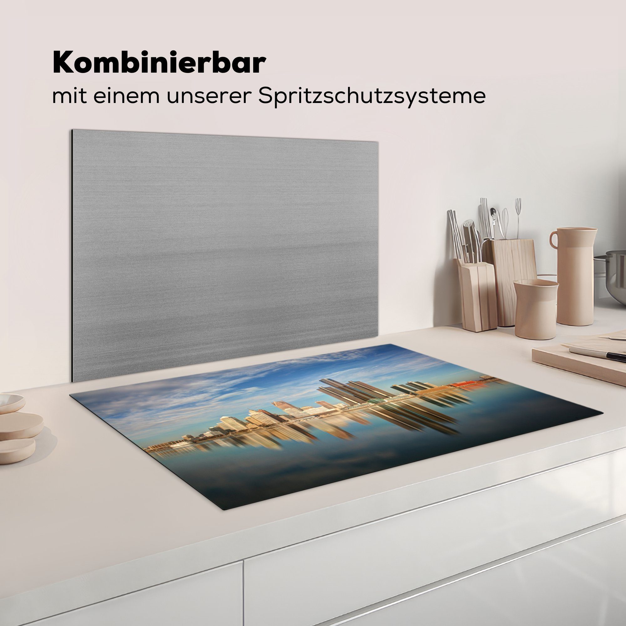 - Vinyl, Schutz cm, Induktionskochfeld küche, 81x52 Skyline, die Ceranfeldabdeckung tlg), Herdblende-/Abdeckplatte für - Wasser (1 Detroit MuchoWow