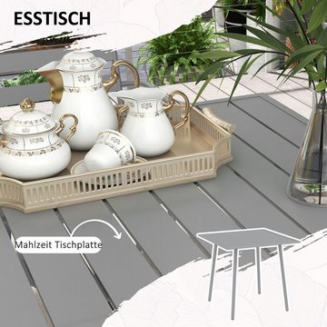 Outsunny Garten-Essgruppe Sitzgruppe mit 1 Esstisch, 4 stapelbaren Stühlen, (Gartengarnitur, 5-tlg., Sitzgarnitur), für Balkon, Terrasse, Stahl, Hellgrau