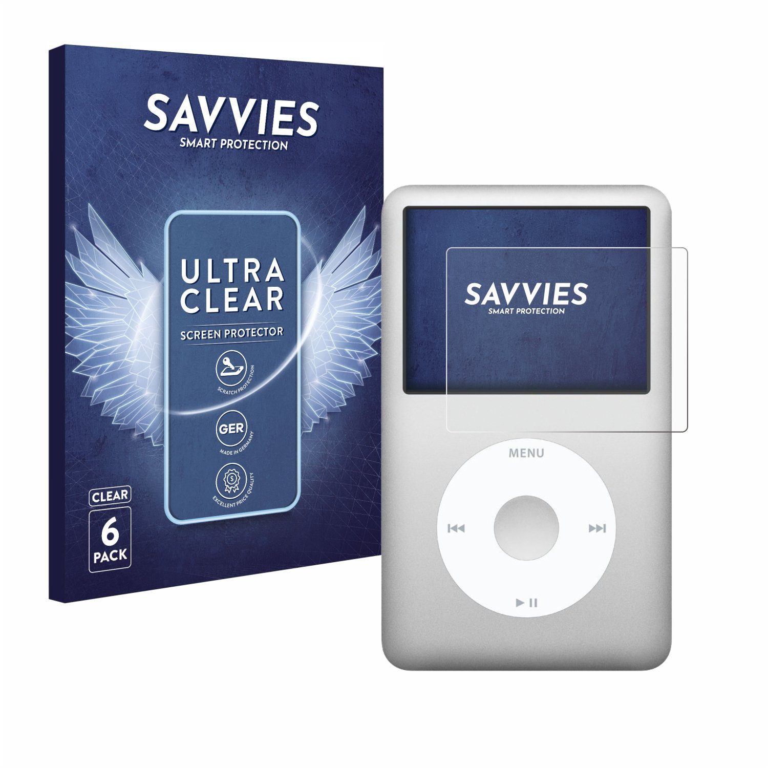 Savvies Displayschutzfolie Schutzfolie für Apple iPod classic 160 GB (7. Gen), 6 Stück, Displayschutz Schutz Folie Klar Transparent