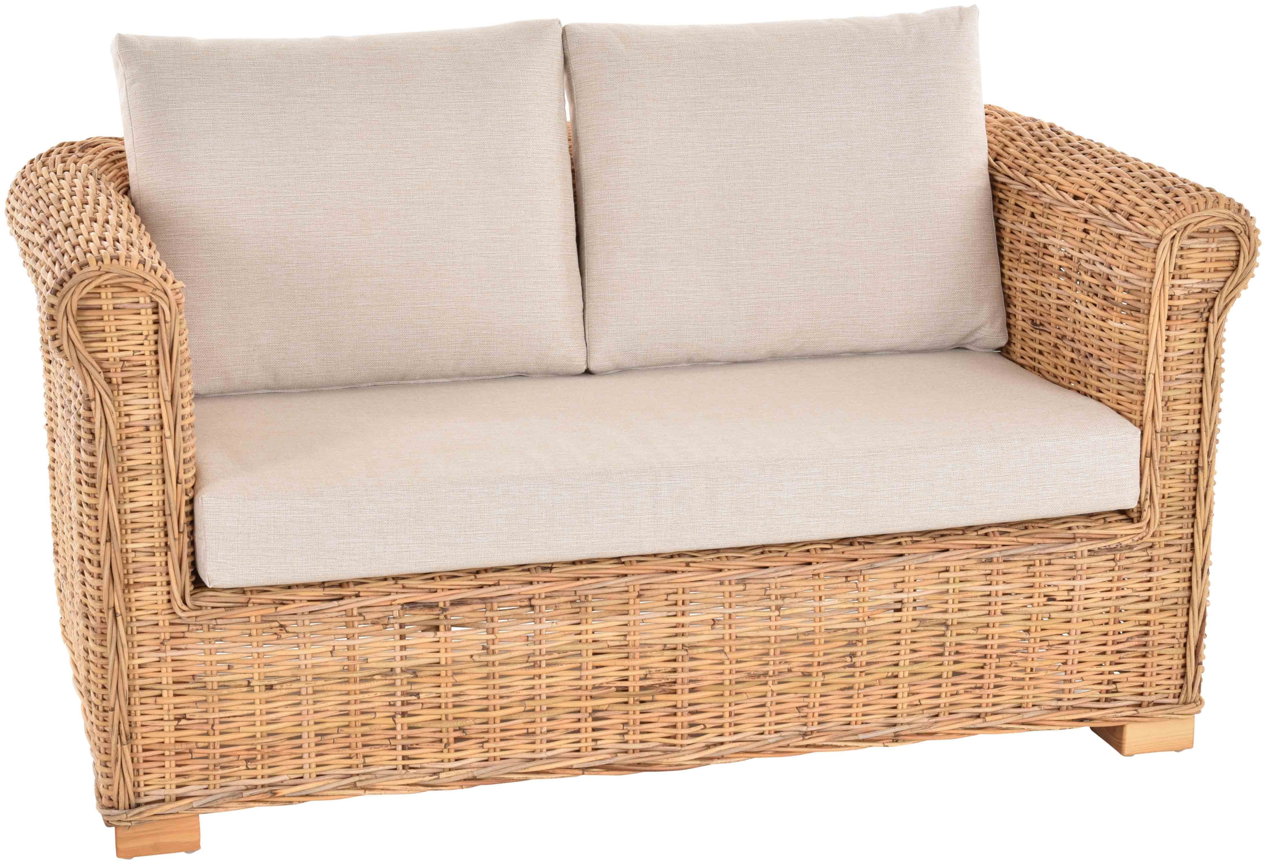 Krines Home Loungesofa Wohnzimmer-Sofa aus echtem Rattan / 2-Sitzer Lounge-Sofa mit Polster, Flechtsofa, Korbsofa