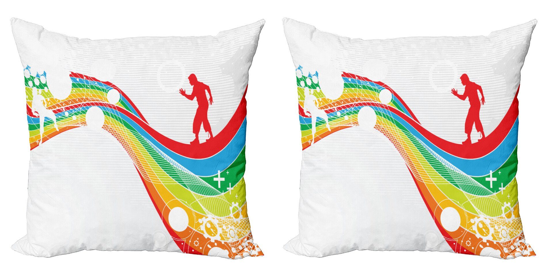 Kissenbezüge Modern Accent Doppelseitiger Digitaldruck, Abakuhaus (2 Stück), Jahrgang Rainbow Männer auf einer Welle