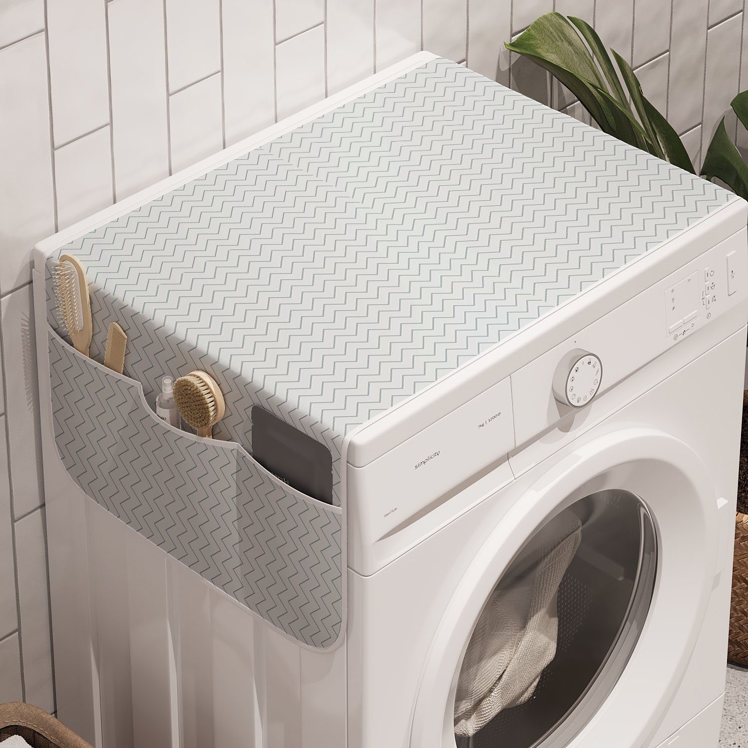 Abakuhaus Badorganizer Anti-Rutsch-Stoffabdeckung für Waschmaschine und Trockner, grau Chevron Modern Style Graphic