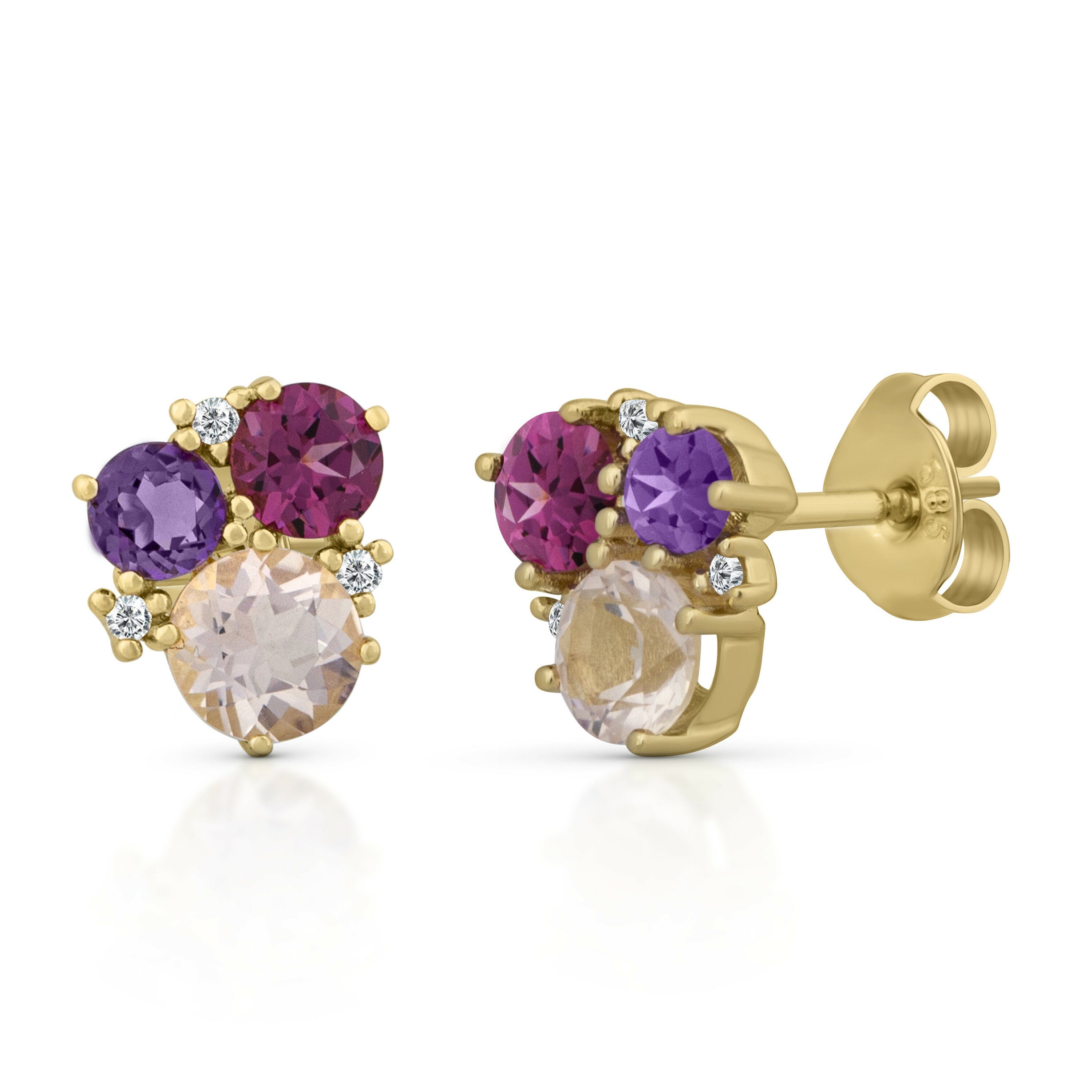 Paar Ohrstecker Gold 585 mit Amethyst Rosaquartz und Brillant