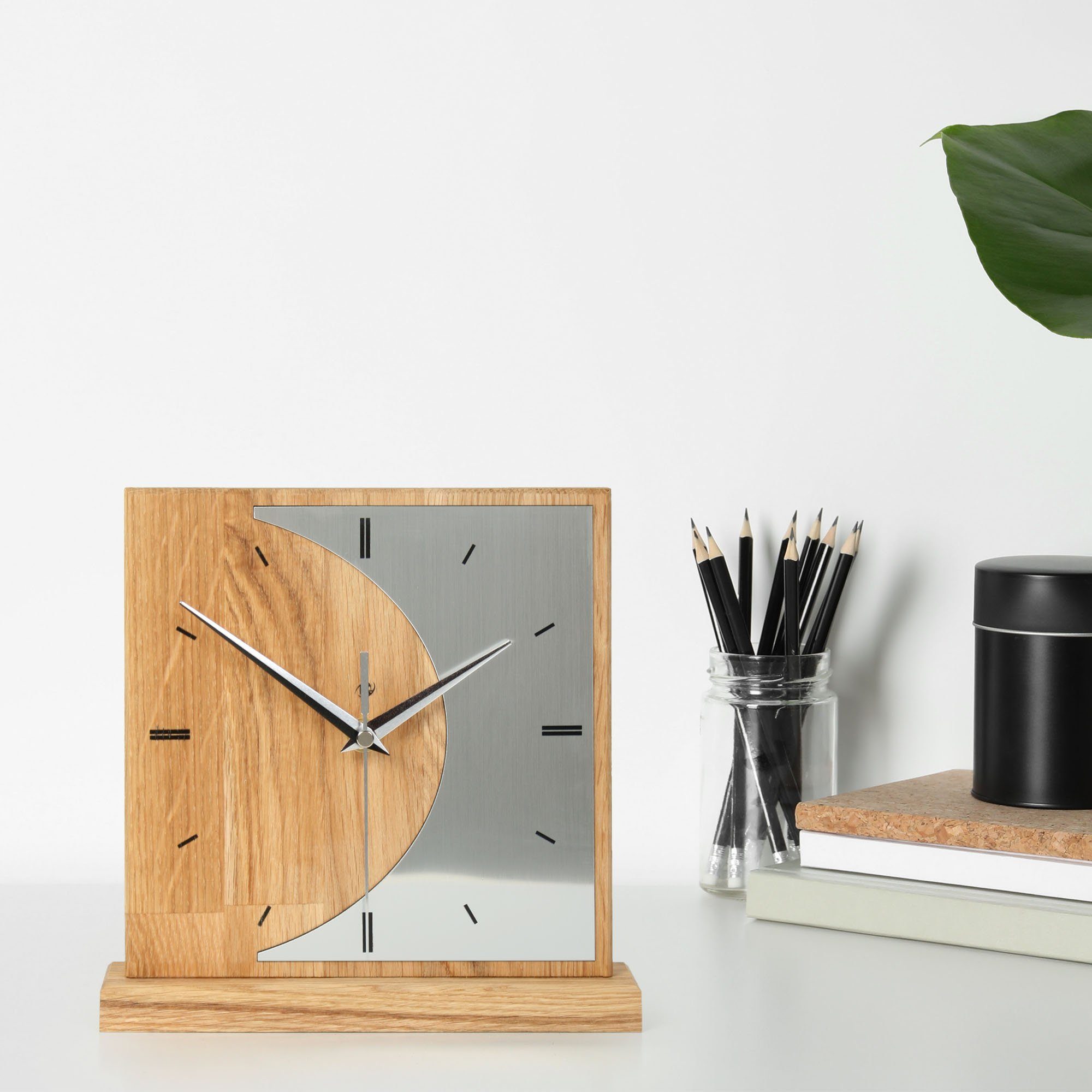Kreative Feder Standuhr Designer-STANDUHR „Silvermoon“ aus Massivholz, ohne Ticken, Funk- oder Quarzuhrwerk, elegant, außergewöhnlich, modern – Bild 5 von 5