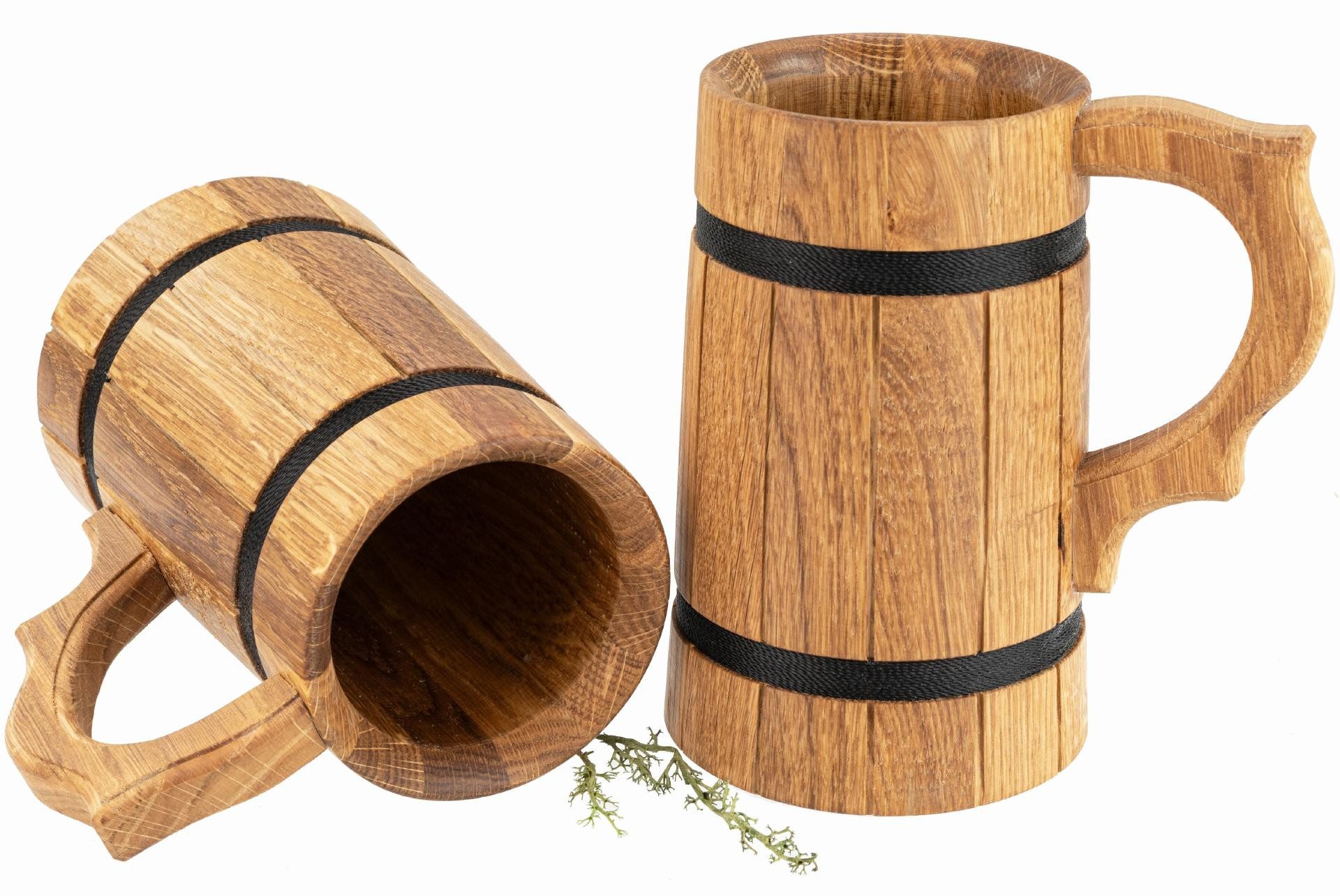 Holz Frank Bierkrug Schlanker Bierkrug aus geölter Eiche mit ca. 0,5L Innen Lackversiegelt, Eiche und Edelstahl