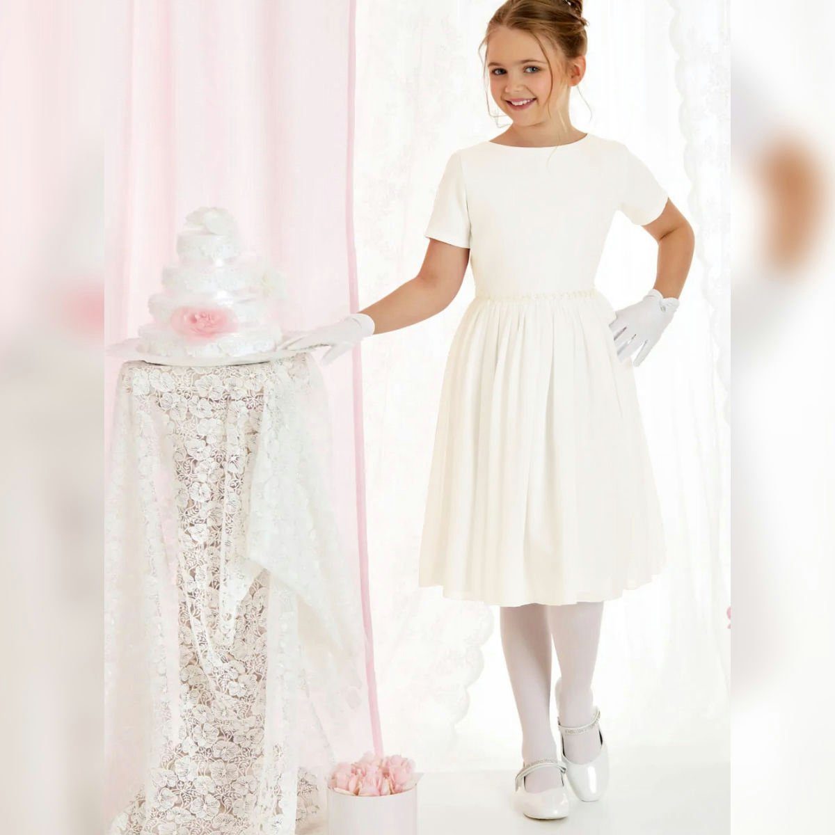 Partykleid Blumenmädchenkleid Kommunionkleid Dalary DK-335 Ivory