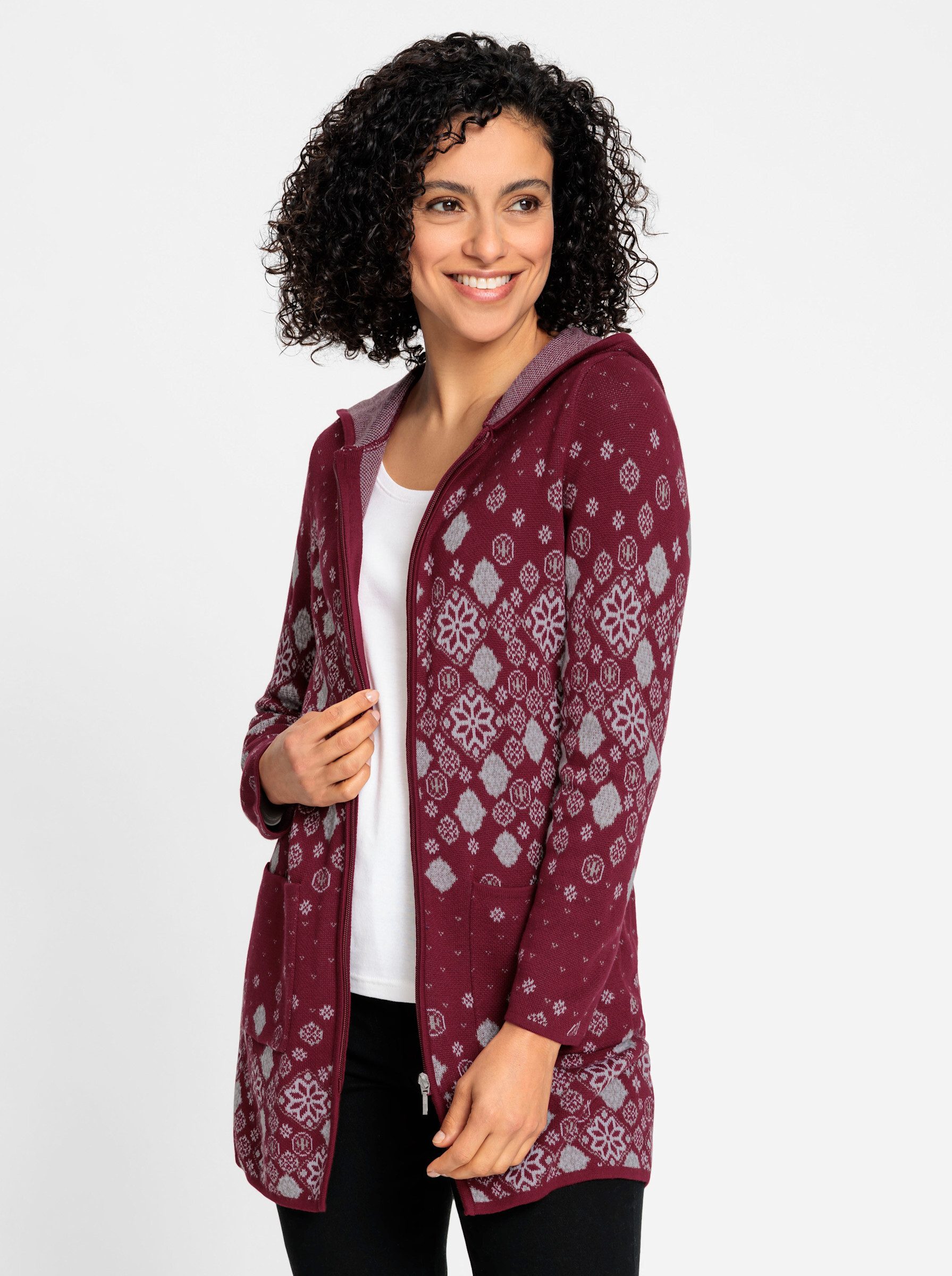 Witt Strickjacke Long-Strickjacke Langarm Jacquard