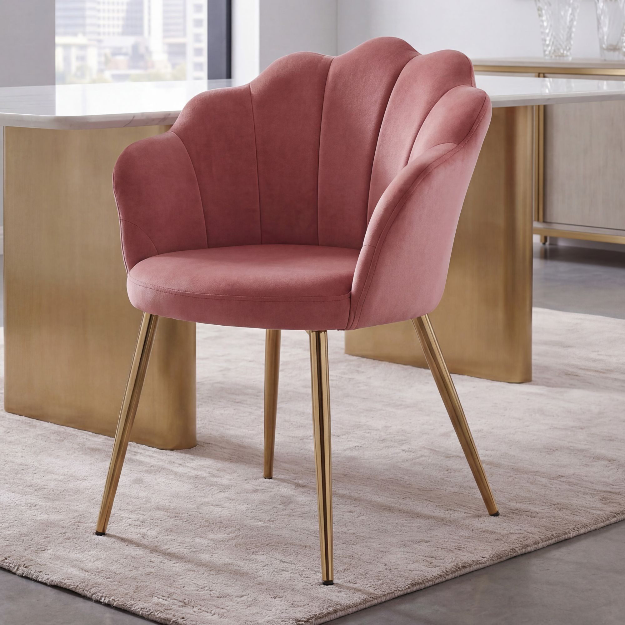 FINEBUY Esszimmerstuhl Tulpe Samt / Metall Gepolstert Küchenstuhl Schalenstuhl (Tulpe Samt Pink 47,5x80x53 Küchenstuhl Gepolstert), Schalenstuhl Tulpe, Polsterstuhl Skandinavisch