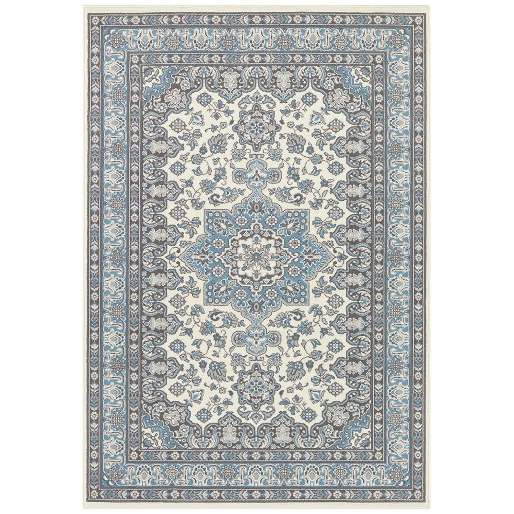 Teppich Orientalischer Kurzflor Teppich Parun Täbriz Creme hellblau, NOURISTAN, rechteckig, Höhe: 9 mm