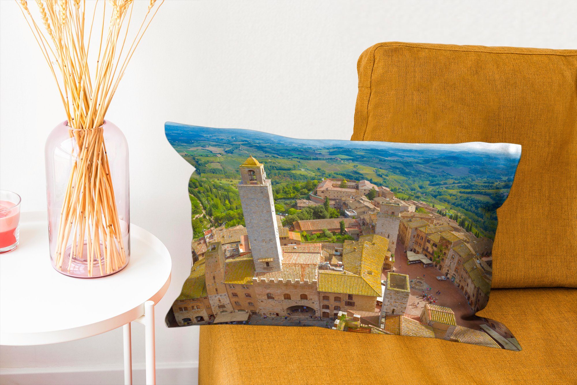 Dekokissen San Toskana, oben Dekokissen von mit in Füllung, Wohzimmer Schlafzimmer Gimignano MuchoWow der Dekoration, Italien, Zierkissen,