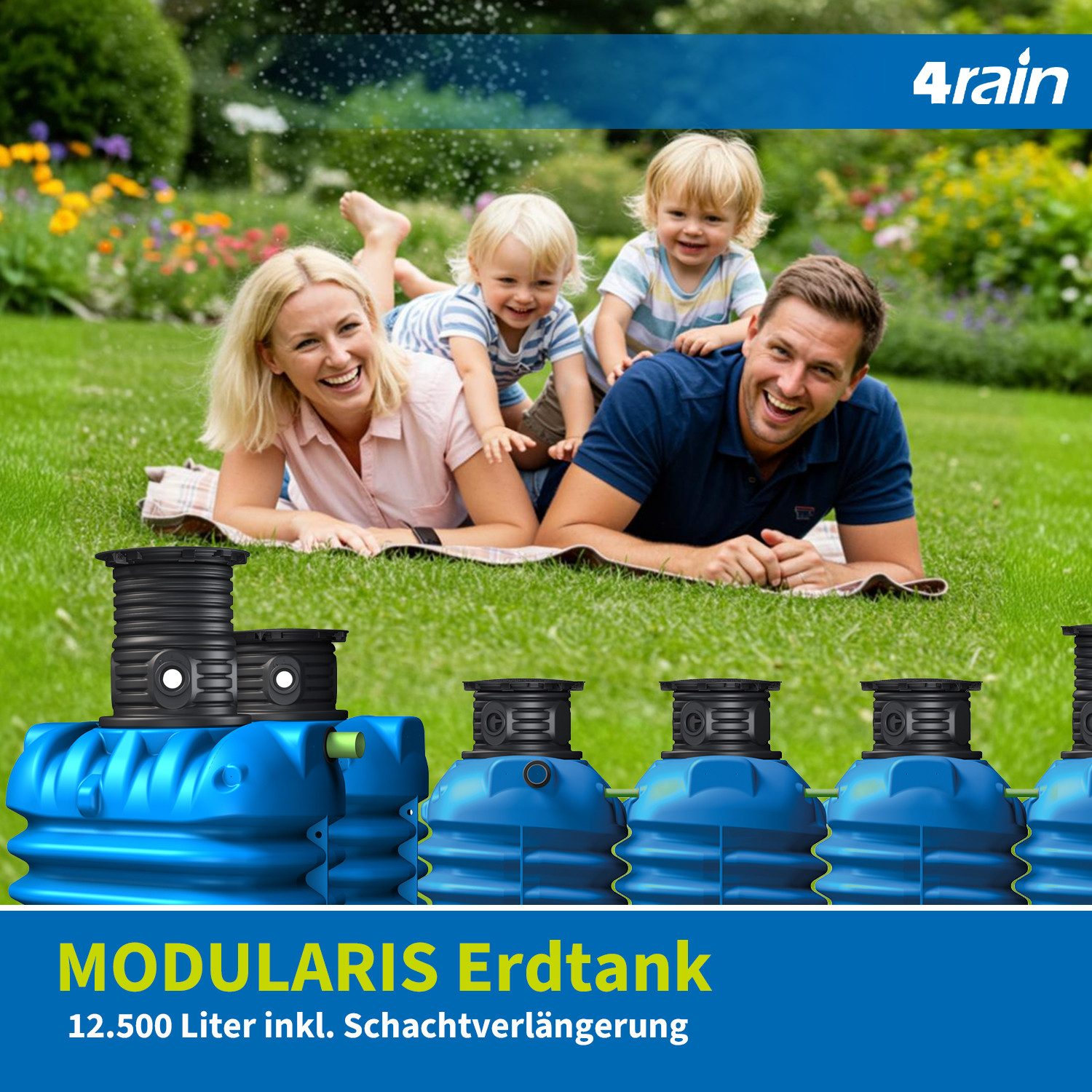 4rain Wasserreservoir MODULARIS Erdtank 12500 Liter inkl. Schachtverlängerung, 12500 l