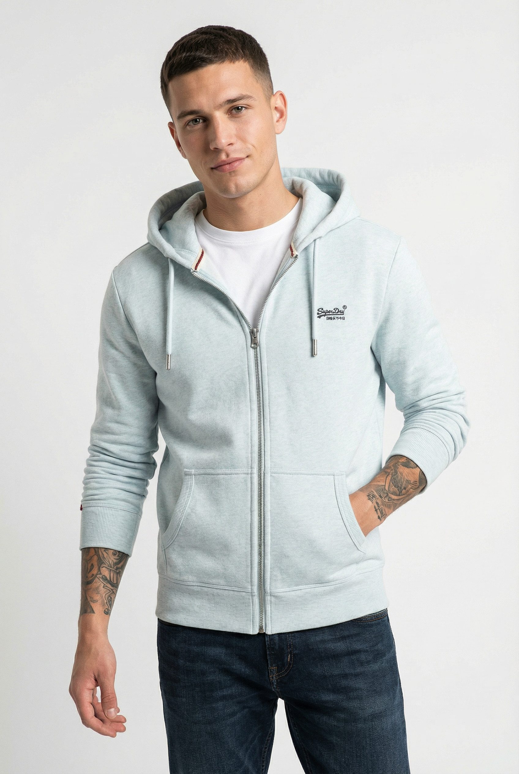 Superdry Kapuzensweatjacke ESSENTIAL LOGO ZIP HOODIE HB Baumwollmischung, slim fit