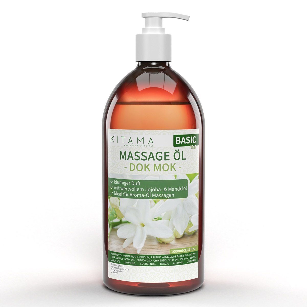 Kitama Massageöl mit Aroma - Körper-Öl für Massagen Pflegeöl Aroma-Öl Thai-Öl 1-Liter, Thai Dok Mok