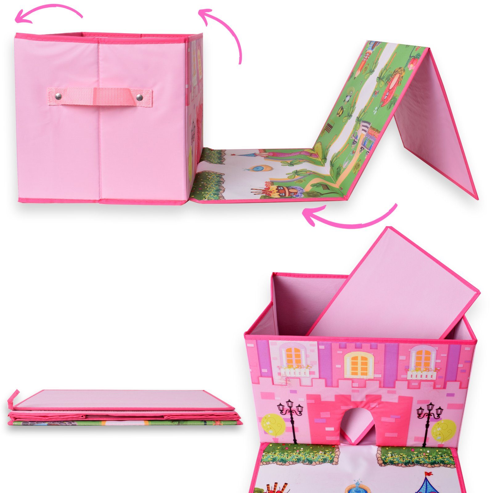 TE-Trend Aufbewahrungsbox Mädchen Box Schloss Motiv Spielmatte Spielteppich, mit Integriertem Deckel und Spielmatte