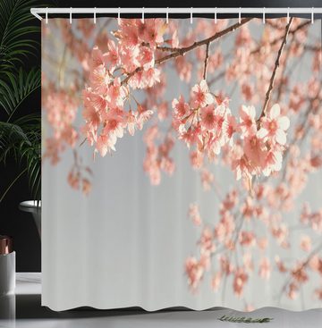 Abakuhaus Duschvorhang Moderner Digitaldruck mit 12 Haken auf Stoff Wasser Resistent Breite 175 cm, Höhe 180 cm, Pfirsich Landschaft Sakura Bäume