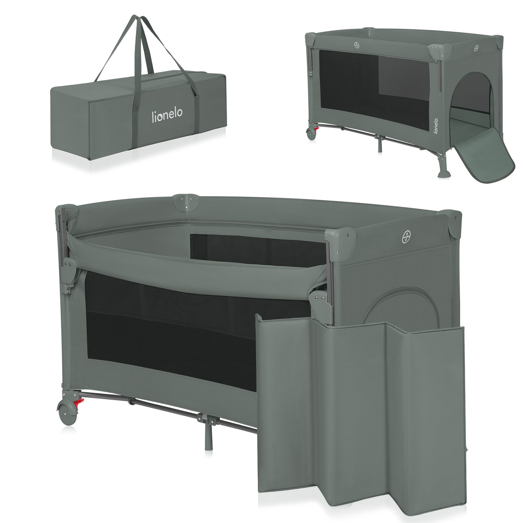 lionelo Reisebett ELLEN (Set, Set mit Matratze, Organizer und Transporttasche) 0-36 Monaten/Zusatzbett-Funktion/Seitlicher Eingang/Matratze